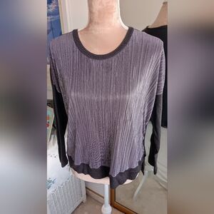 BCBG-Black Metallic Silver Long Sleeve Oversized Top